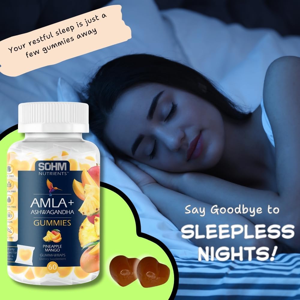 SOHM Amla and Ashwagandha Gummies for Immune Health - Individually Wrapped, Vegetarian Pineapple Mango Gummies for Men and Women