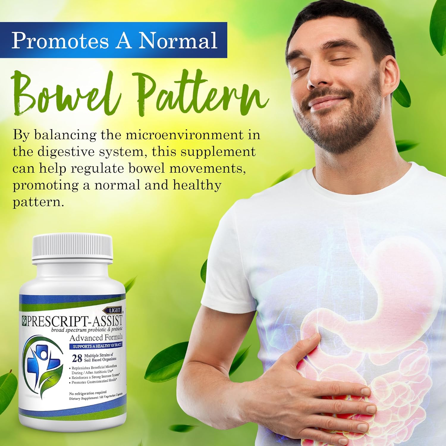 Soil-Based Probiotic for Gut Health - Prescript-Assist Light with 28 Strains - Prebiotic for Adults & Kids - Advanced Formula, No Refrigeration - 60 Capsules