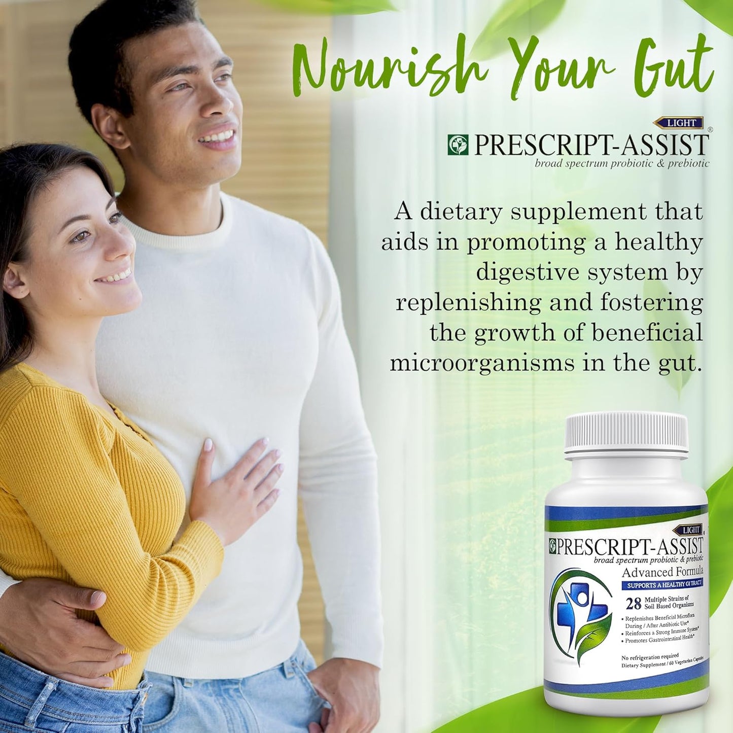 Soil-Based Probiotic for Gut Health - Prescript-Assist Light with 28 Strains - Prebiotic for Adults & Kids - Advanced Formula, No Refrigeration - 60 Capsules
