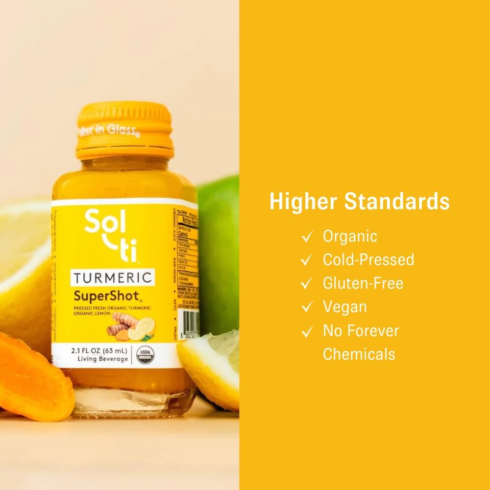 Sol-ti Organic Turmeric SuperShot with Black Pepper for Joint Support, 12 Pack (2.1 Fl oz) - Enhances Curcumin Absorption
