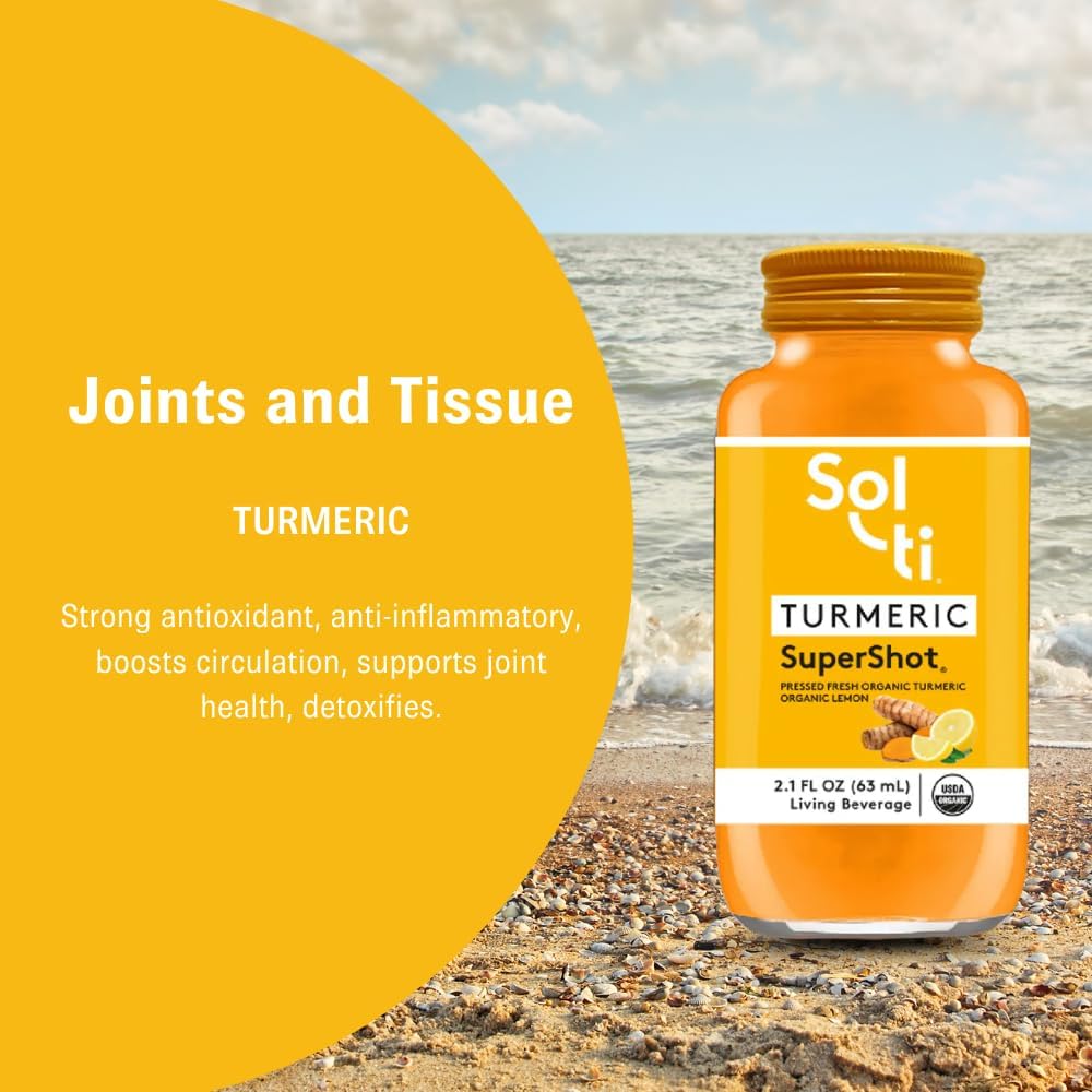 Sol-ti Organic Turmeric SuperShot with Black Pepper for Joint Support, 12 Pack (2.1 Fl oz) - Enhances Curcumin Absorption