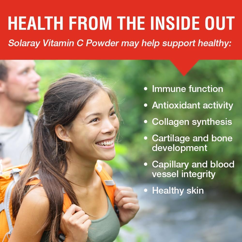 Solaray 8 oz Vitamin C Crystalline Powder Supplement for Immune Support and Antioxidant Protection
