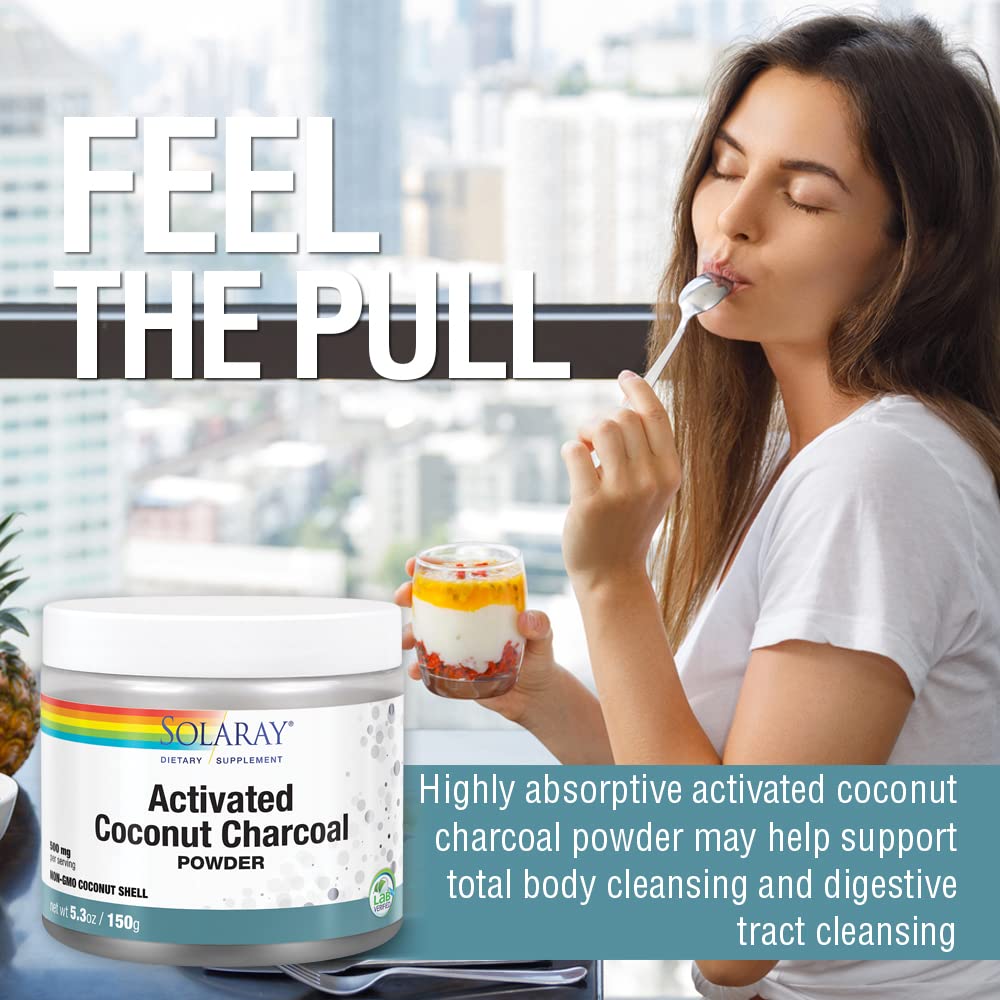Solaray Activated Coconut Charcoal Powder 500 mg - Promotes Healthy Digestion & Internal Cleansing with 300 Servings