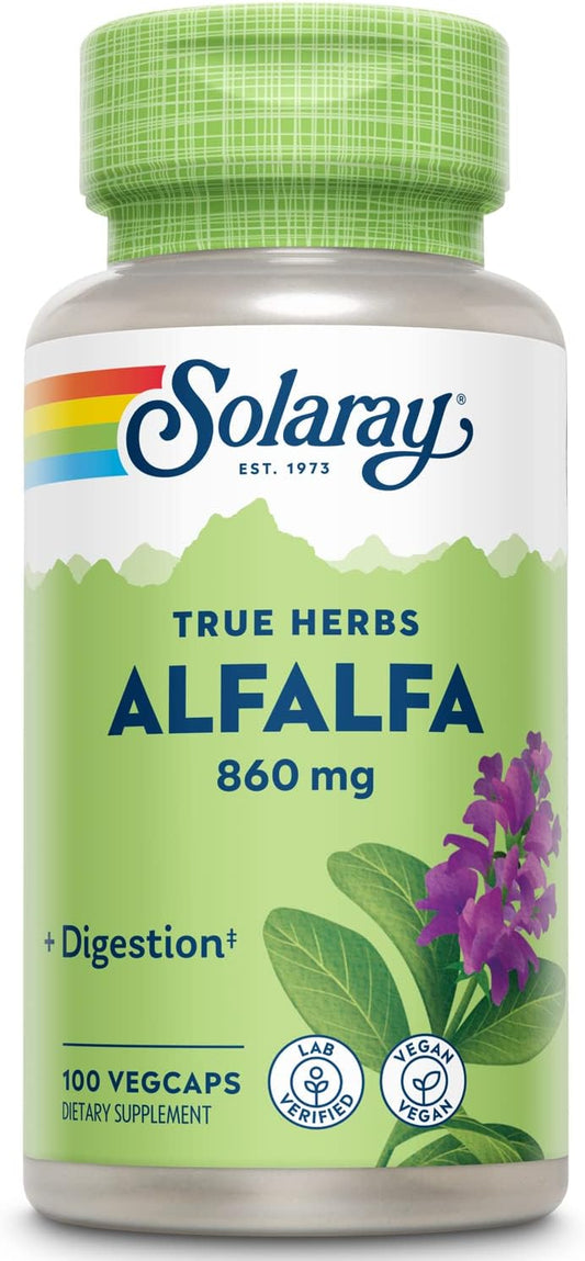 Solaray Alfalfa Leaf Capsules 860mg - Superfood for Healthy Digestion - Vegan with Vitamins, Minerals, and Fiber - 100 VegCaps, 60 Day Guarantee