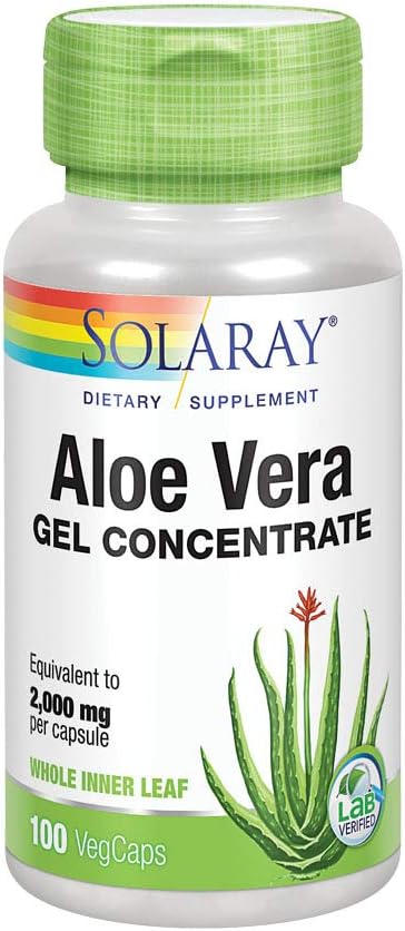 Solaray Aloe Vera Gel Capsules - 2000mg, 100 Count - Organic Aloe Supplement for Digestive Health and Immune Support