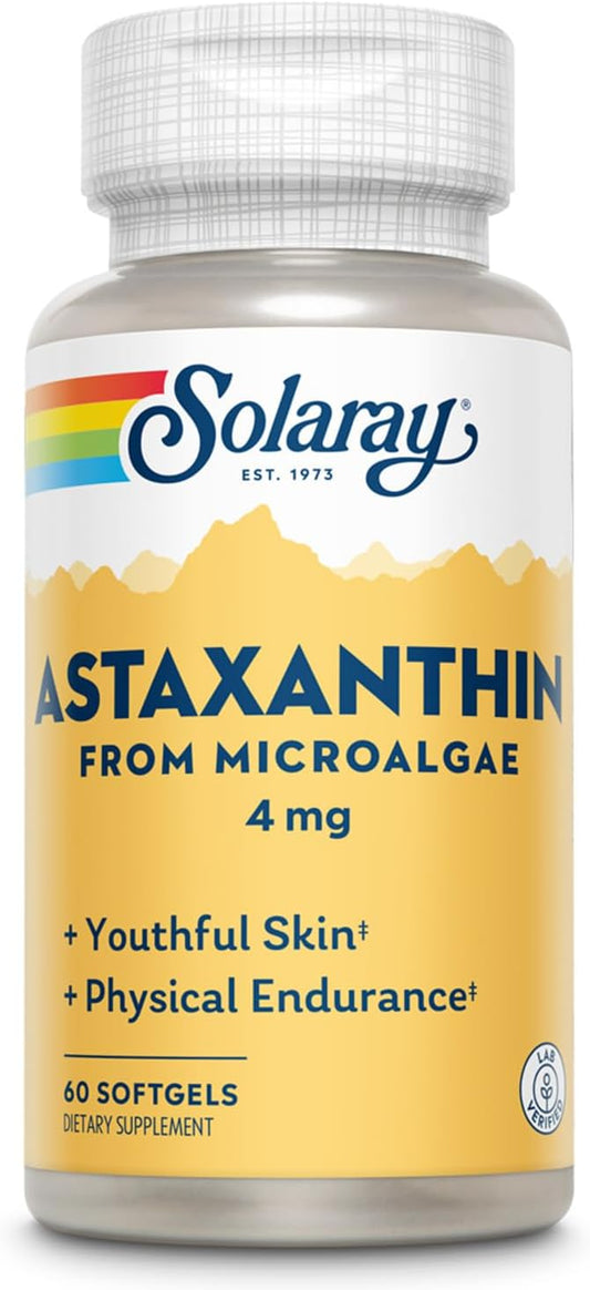 Solaray Astaxanthin 4 mg Softgels | Antioxidant Supplement for Eye, Skin, Heart, and Joints | 60 Count