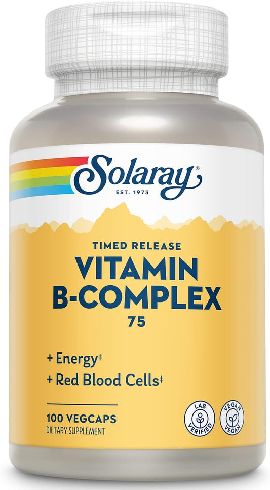 Solaray B-Complex 75 Time Release - 100 Capsules - Energy & Stress Support Supplement
