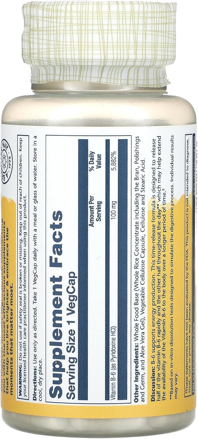 Solaray B6 100mg Two-Stage Timed Release - 60 Capsules