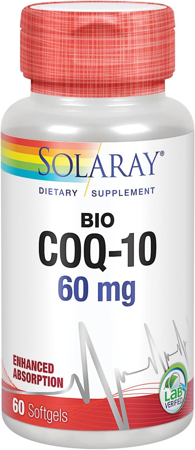 Solaray Bio CoQ-10 60 mg Softgels for Healthy Heart & Cellular Energy Support with Enhanced Absorption, Vitamins A & E - 60 Count