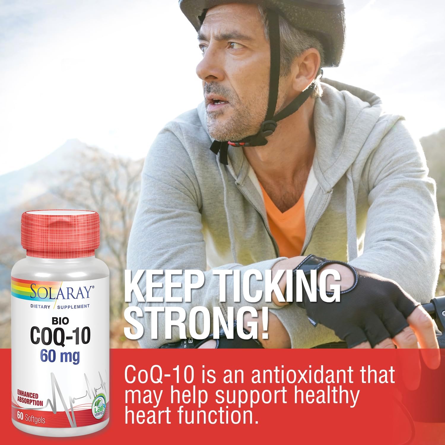 Solaray Bio CoQ-10 60 mg Softgels for Healthy Heart & Cellular Energy Support with Enhanced Absorption, Vitamins A & E - 60 Count