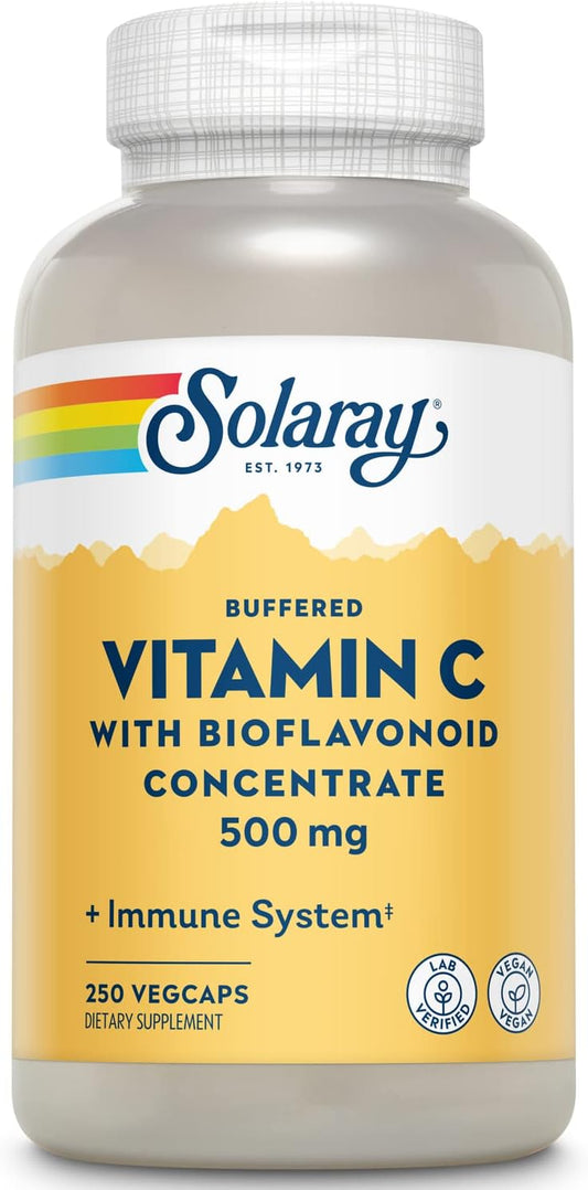Solaray Buffered Vitamin C 500mg with Bioflavonoids, Rose HIPS and Acerola Cherry - Immune Support Supplement - Vegan - Lab Verified - 60-Day Guarantee - 250 Servings