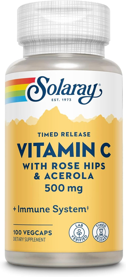 Solaray C Two Stage Timed Release 500mg Supplement with Rose Hips and Acerola - 100 Count