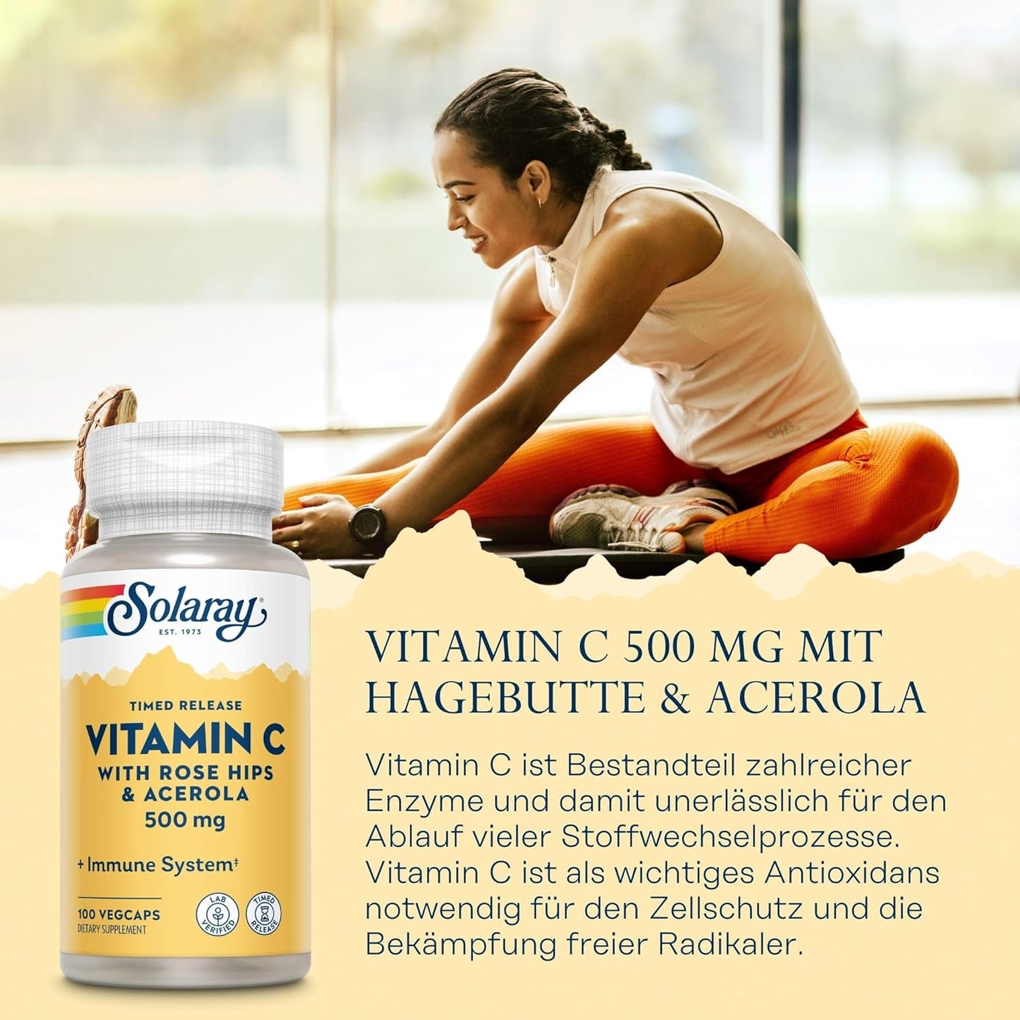 Solaray C Two Stage Timed Release 500mg Supplement with Rose Hips and Acerola - 100 Count