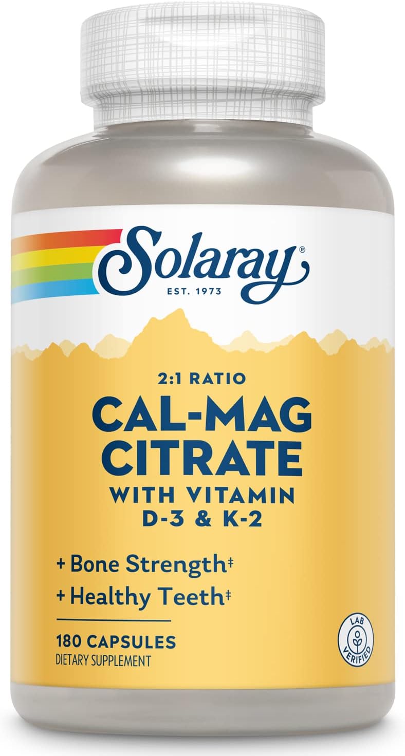 Solaray Cal-Mag Citrate Capsules with Vitamin D-3 and K-2 - 180 Count
