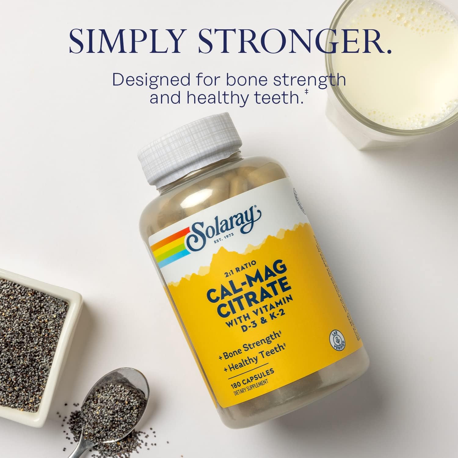 Solaray Cal-Mag Citrate Capsules with Vitamin D-3 and K-2 - 180 Count
