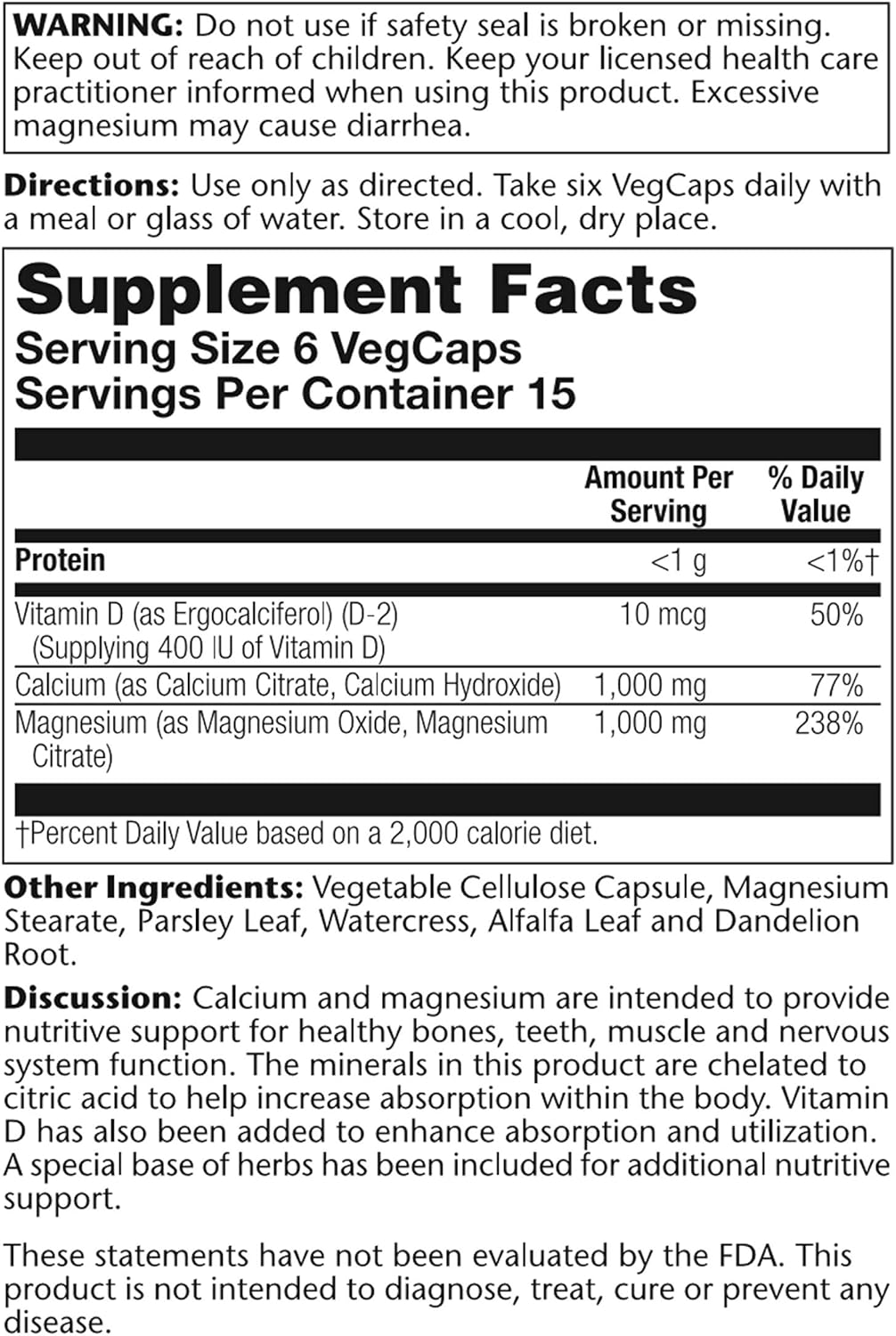 Solaray Cal-Mag Citrate with Vitamin D 2 in 1 Ratio - 90 Vegetarian Capsules