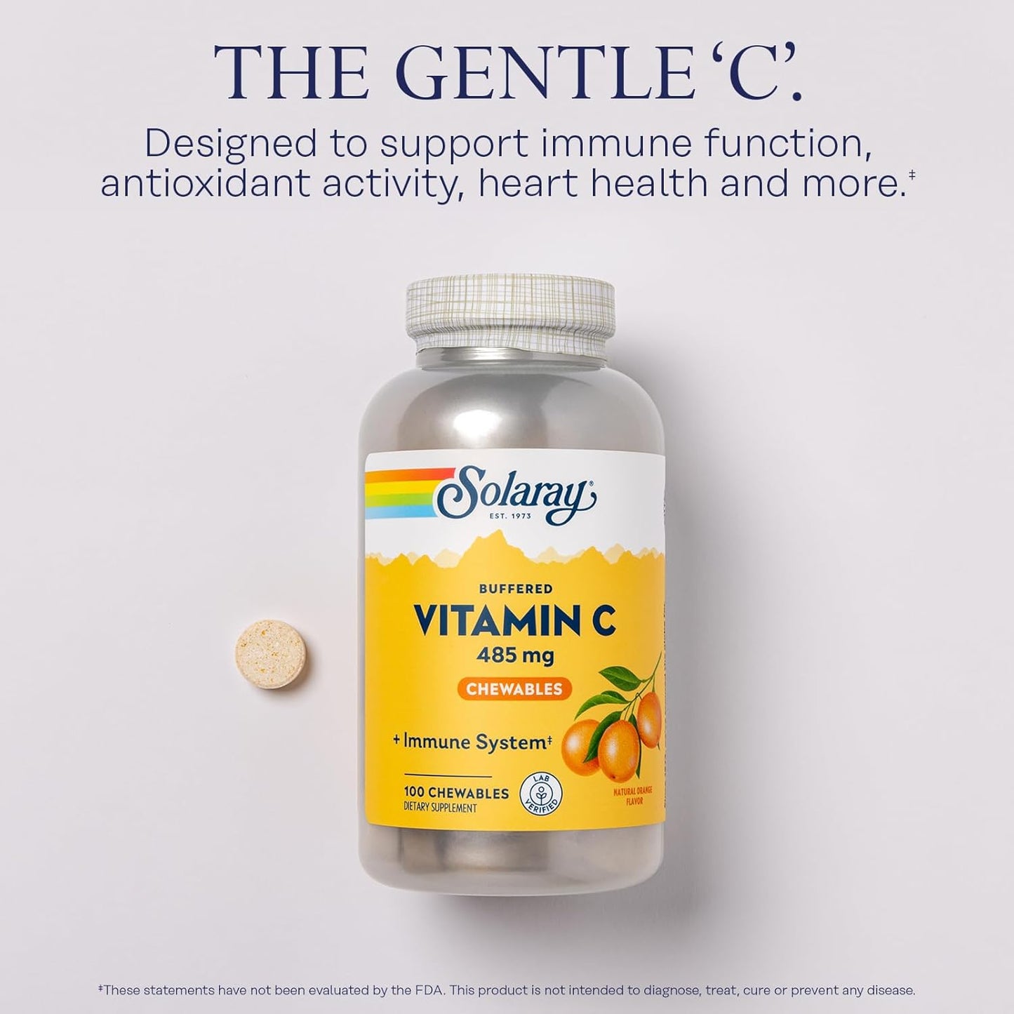 Solaray Chewable Buffered Vitamin C with Rose HIPS and Acerola Cherry - Immune Support Supplement with Gentle Digestion - Natural Orange Flavor - 100 Chewables, 100 Servings - 60-Day Guarantee