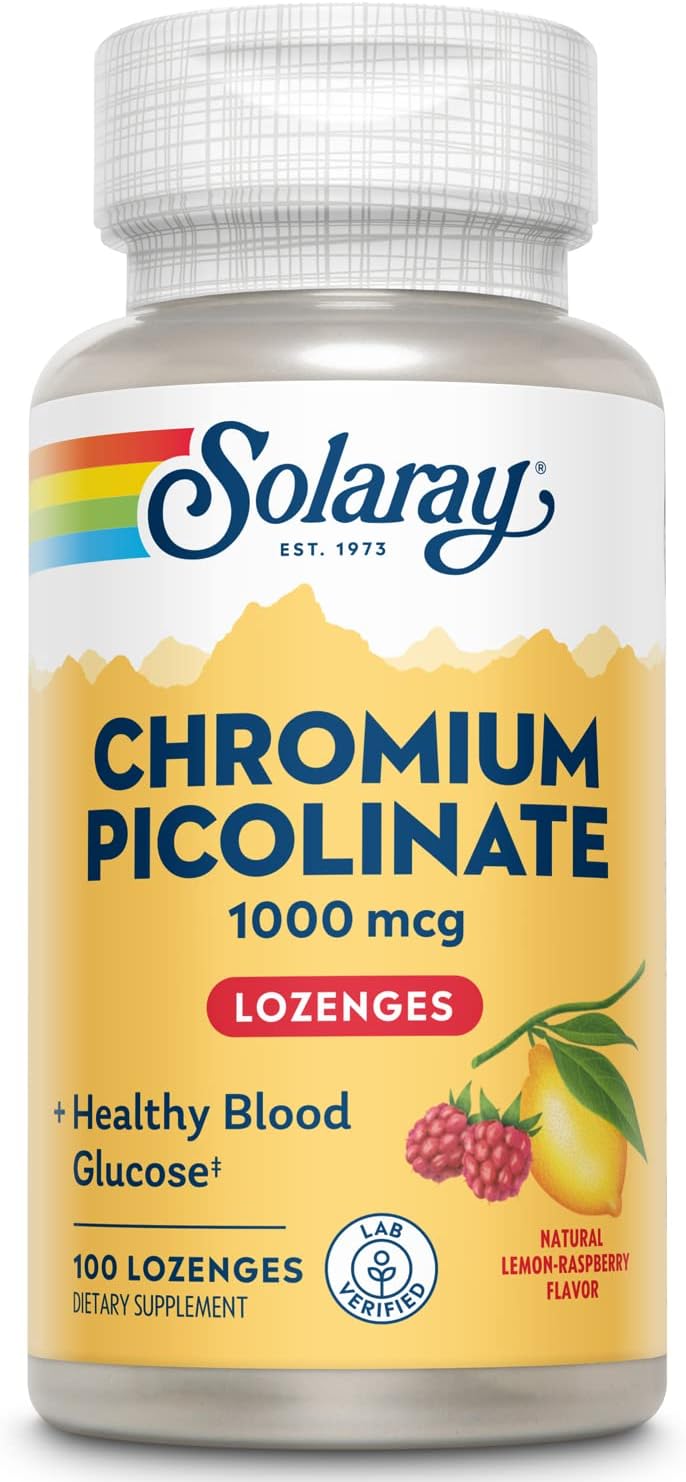 Solaray Chromium Picolinate Lozenges 1000mcg, 100 Count - Sugar-Free Chromium Supplement for Metabolism Support