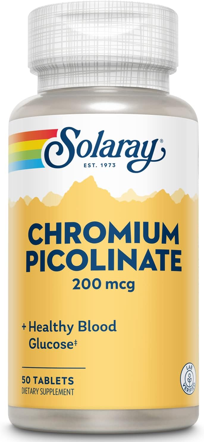 Solaray Chromium Picolinate Tablets 200mcg - 50 Count Plastic Bottle