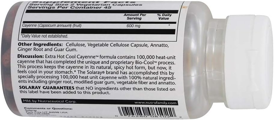 Solaray Cool Cayenne Extra Hot Capsules - 90 Count - Potent Cayenne Pepper Supplement