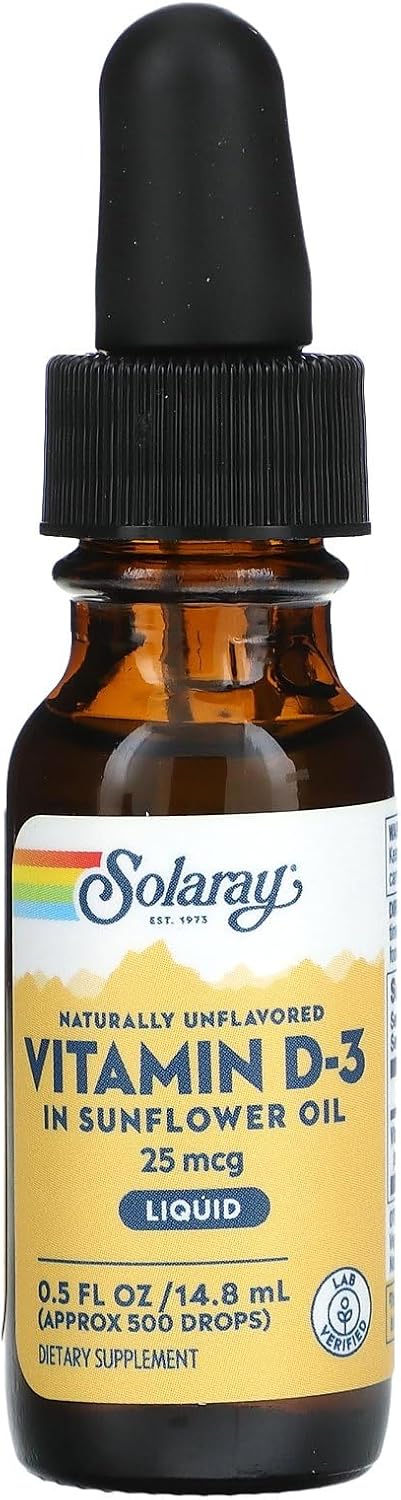 Solaray D3 Liquid Unflavored Carton - 1000IU 0.5oz - Vitamin D3 Supplement for Immune Support and Bone Health