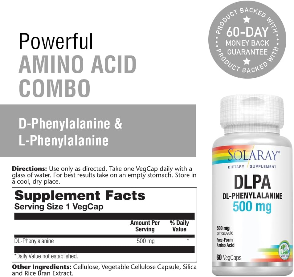 Solaray DL-Phenylalanine 500mg - Essential Amino Acids for Nervous System, Mood & Energy - 60 VegCaps