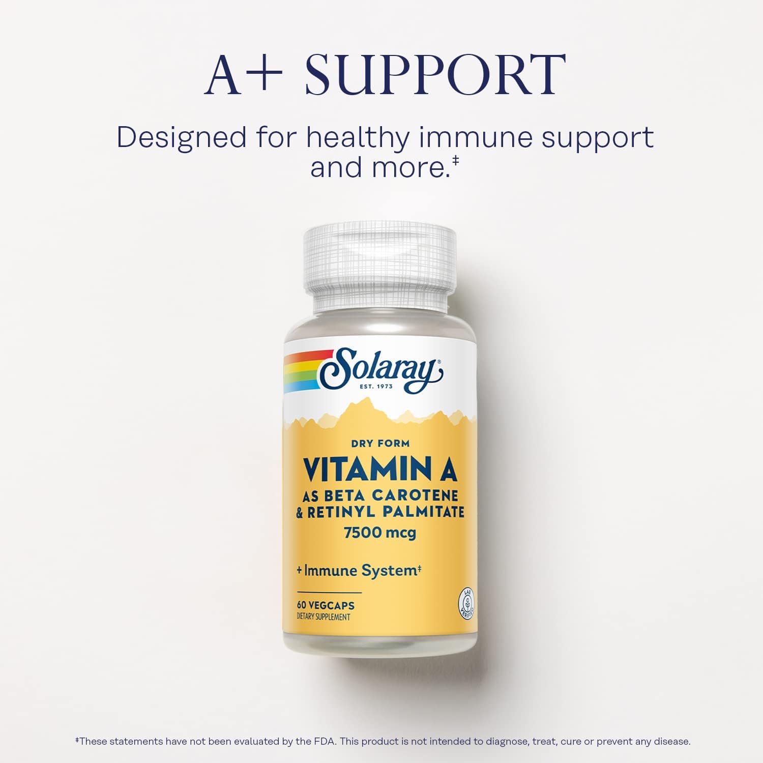 Solaray Dry Form Vitamin A Capsules - 60 Servings of 60% Beta Carotene and 40% Retinyl Palmitate with Carrot Powder - Eye, Antioxidant, Immune Support