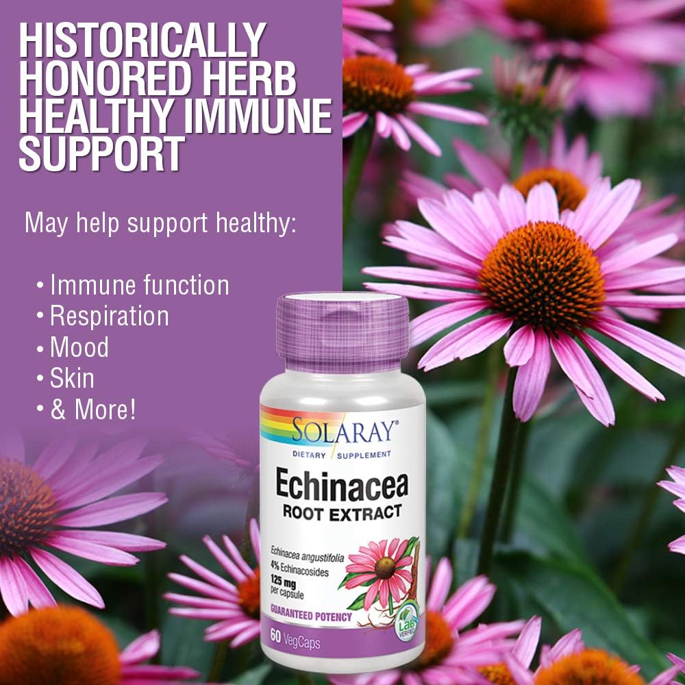 Solaray Echinacea Angustifolia Root Extract 125 mg Capsules - Immune & Respiratory Support - 60 VegCapsules