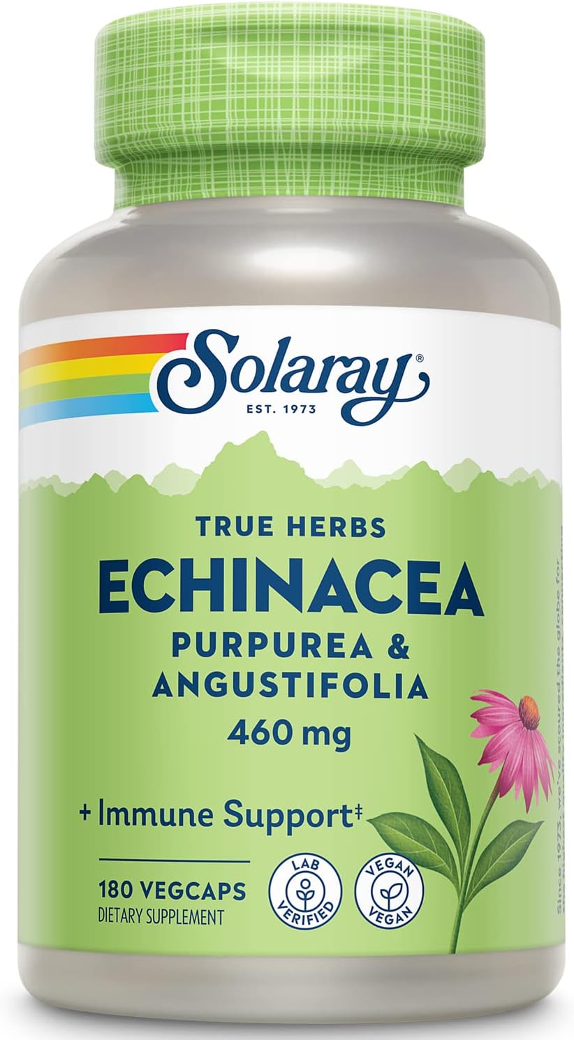 Solaray Echinacea Purpurea & Angustifolia Root 460 mg Capsules for Immune & Respiratory Health | 180 Vegetarian Capsules