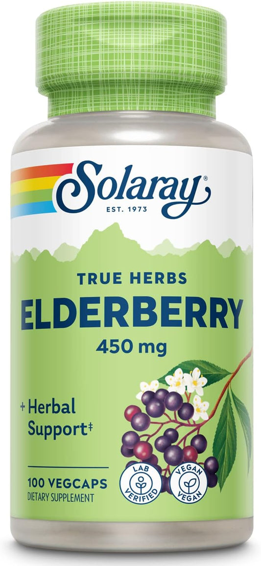 Solaray Elderberry Berry & Flower Capsules 450mg | Boost Immune System in Winter | Rich in Flavonoids & Phenolic Compounds | Non-GMO | 100 Count