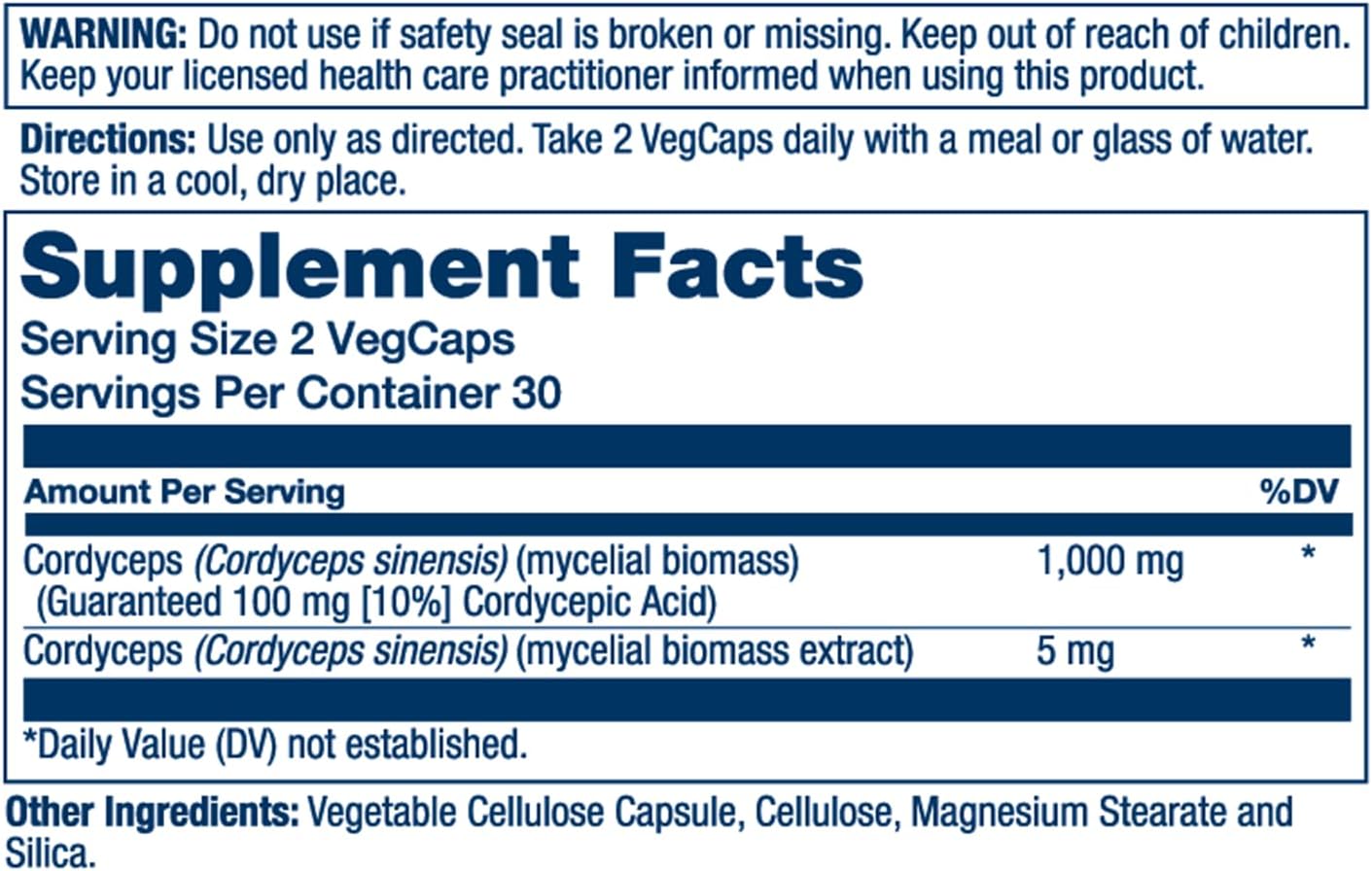 Solaray Fermented Cordyceps Mushroom Capsules - 1000mg for Healthy Energy - Enhanced Absorption Vegan Formula - Non-GMO, Lab Verified - 30 Servings