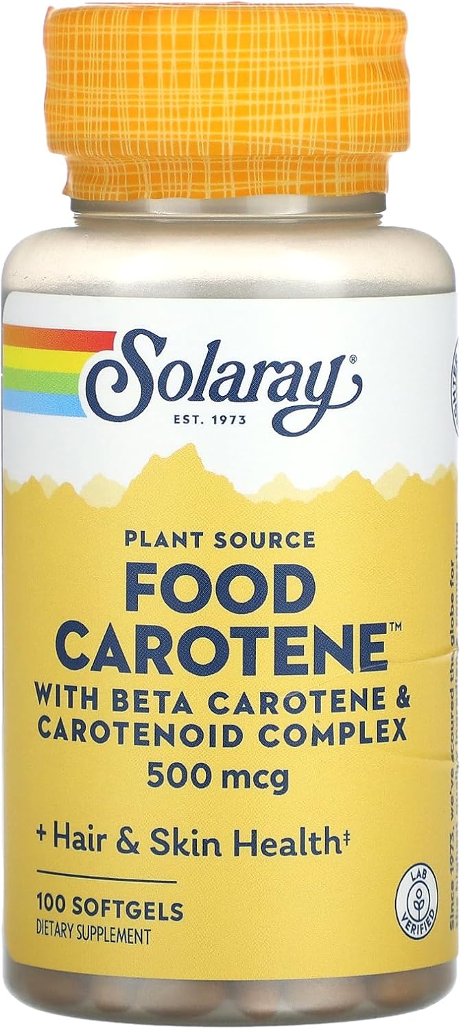 Solaray Food Carotene Capsules - 10000IU, 100 Count - Antioxidant Support Supplement for Eye Health and Immune System Boost