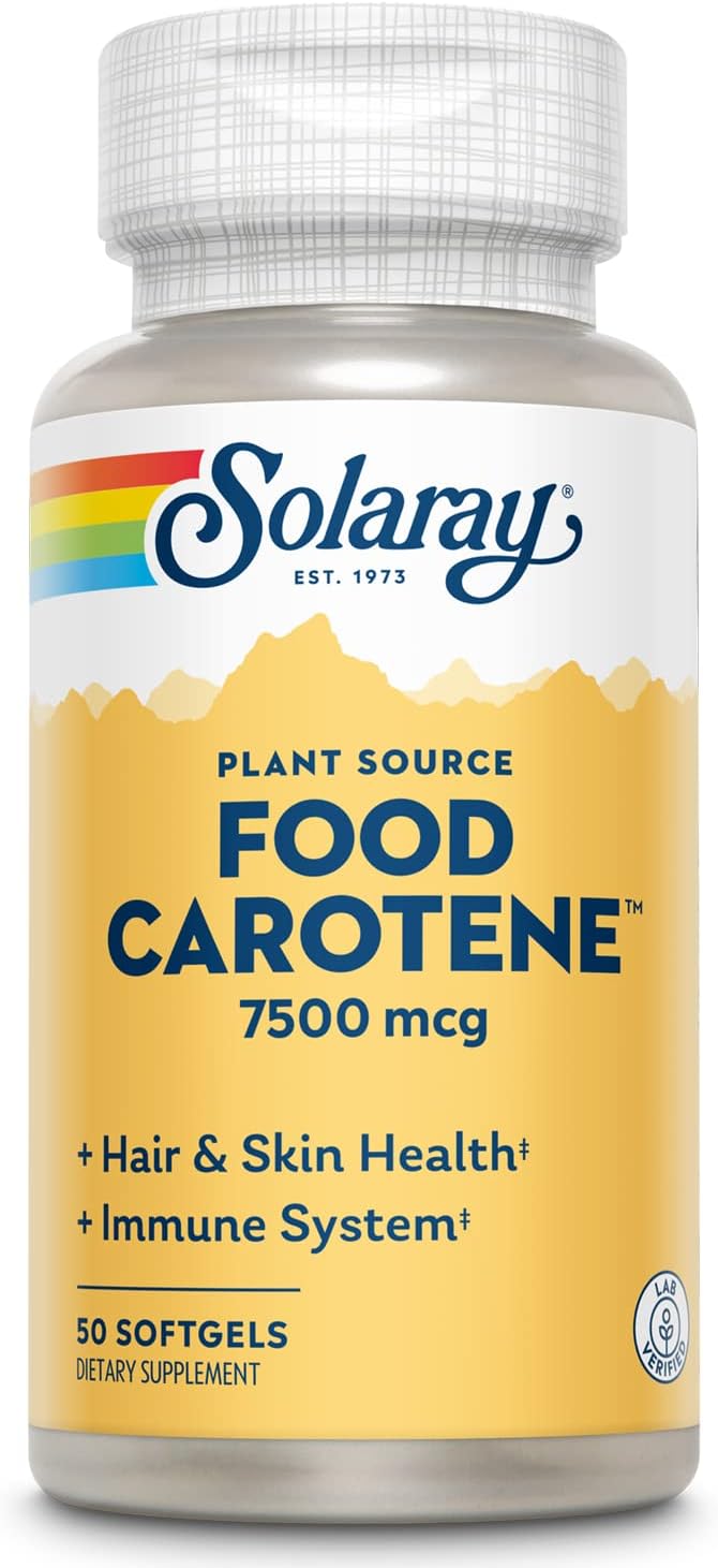 Solaray Food Carotene Capsules - 25000IU Beta Carotene for Skin & Eyes - Antioxidant & Immune Support - 50 Count