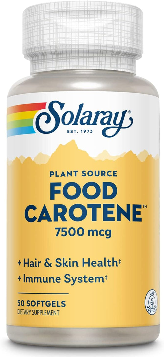 Solaray Food Carotene Capsules - 25000IU Beta Carotene for Skin & Eyes - Antioxidant & Immune Support - 50 Count