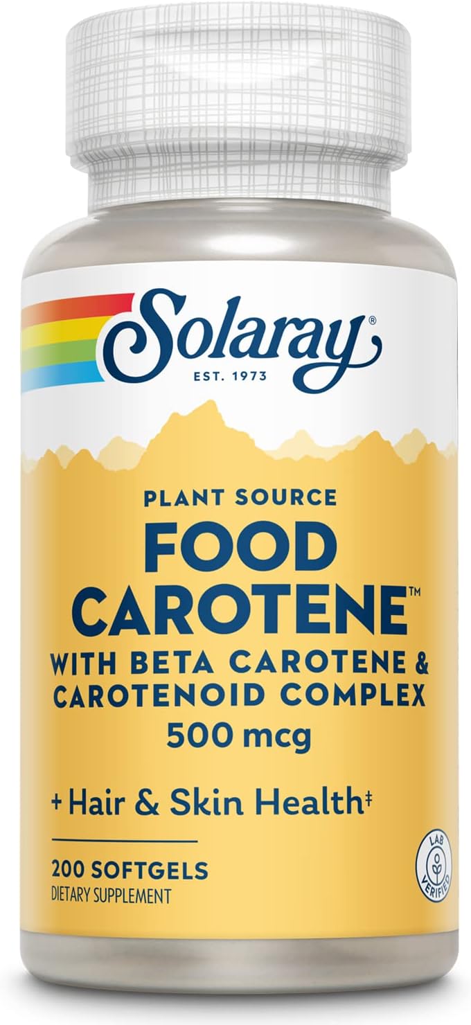 Solaray Food Carotene Vitamin A 10000 IU Capsules for Healthy Skin, Eyes, Antioxidant & Immune Support - 200 Count