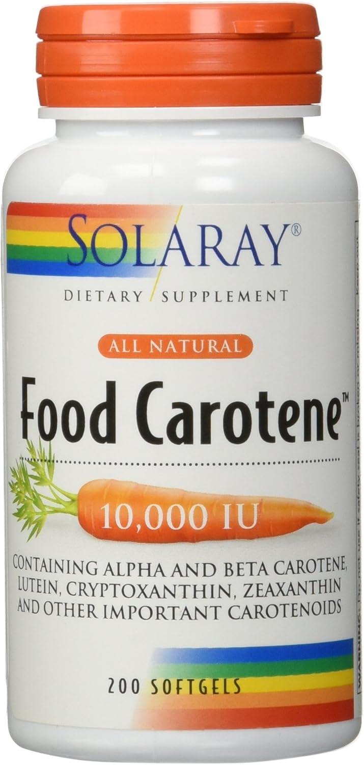 Solaray Food Carotene Vitamin A 10000 IU Capsules for Healthy Skin, Eyes, Antioxidant & Immune Support - 200 Count
