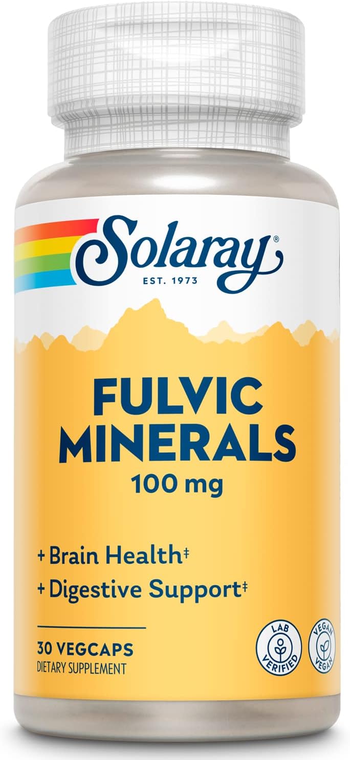 Solaray Fulvic Minerals 100mg Capsules with Himalayan Shilajit for Digestive, Skin, and Brain Health - 30 Count