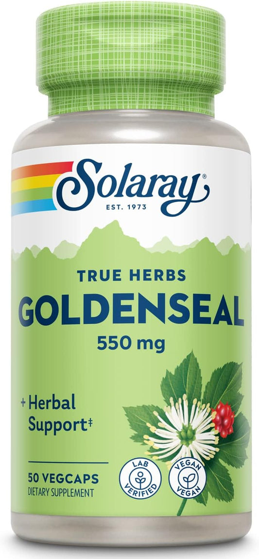 Solaray Goldenseal Root Capsules - 550mg for Digestive, Immune & Respiratory Health - Non-GMO, Vegan, Lab Verified - 50 Count