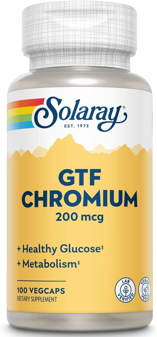 Solaray GTF Chromium Capsules - 200mcg - 100 Count - Essential Mineral Supplement