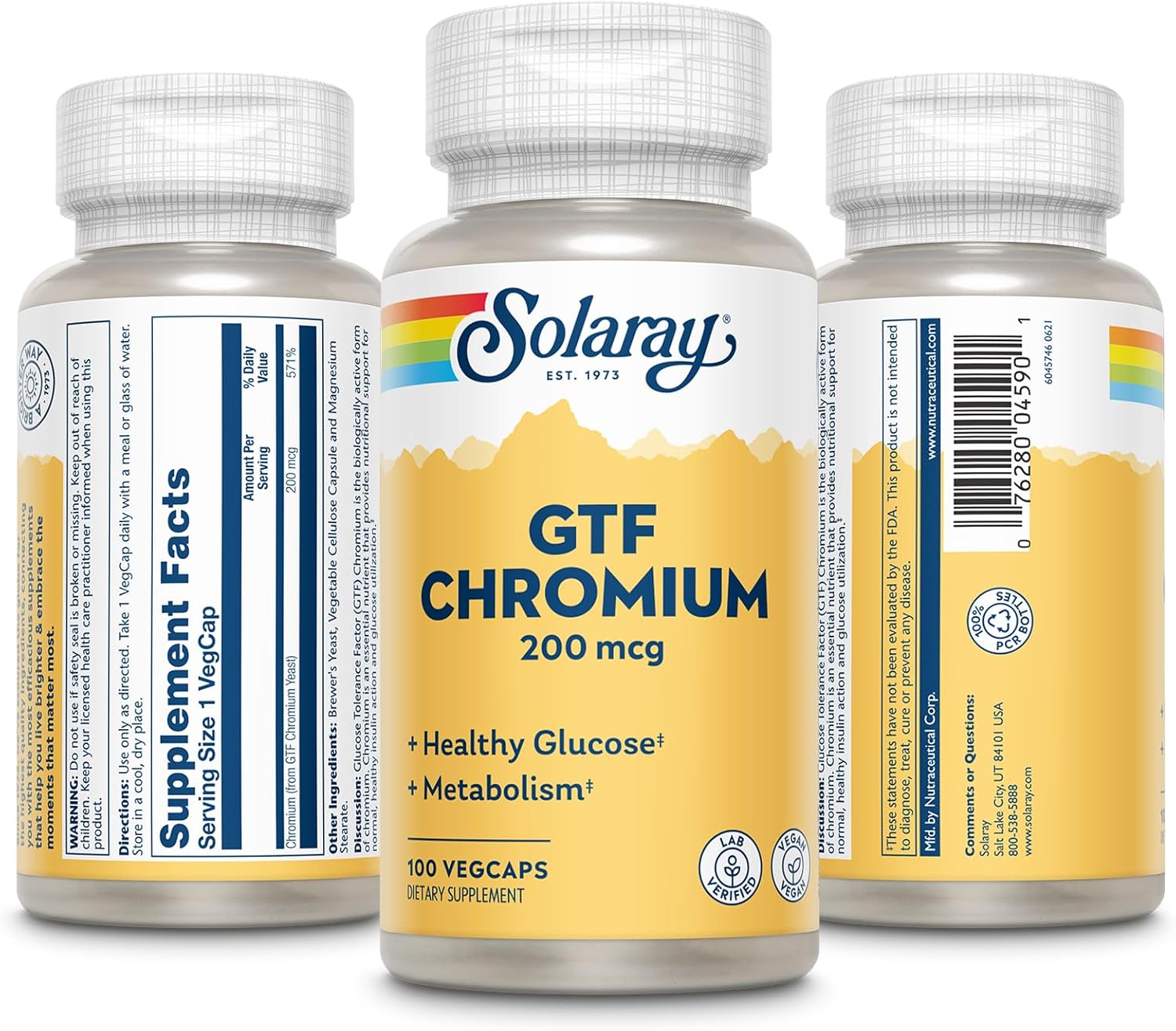 Solaray GTF Chromium Capsules - 200mcg - 100 Count - Essential Mineral Supplement