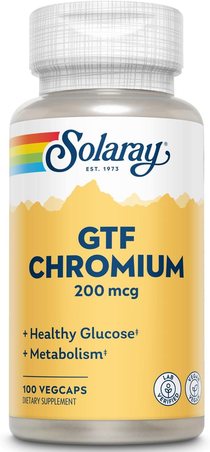 Solaray GTF Chromium Capsules 200mcg - Pack of 3 (100 Count Each) for Blood Sugar Support and Metabolism Boost