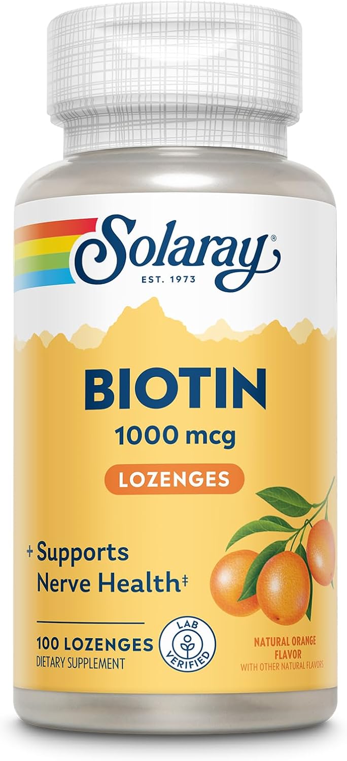 Solaray High Potency Biotin Lozenges with Natural Orange Juice Flavor - 1000 mcg for Hair, Skin, and Nails Support - 100 Count