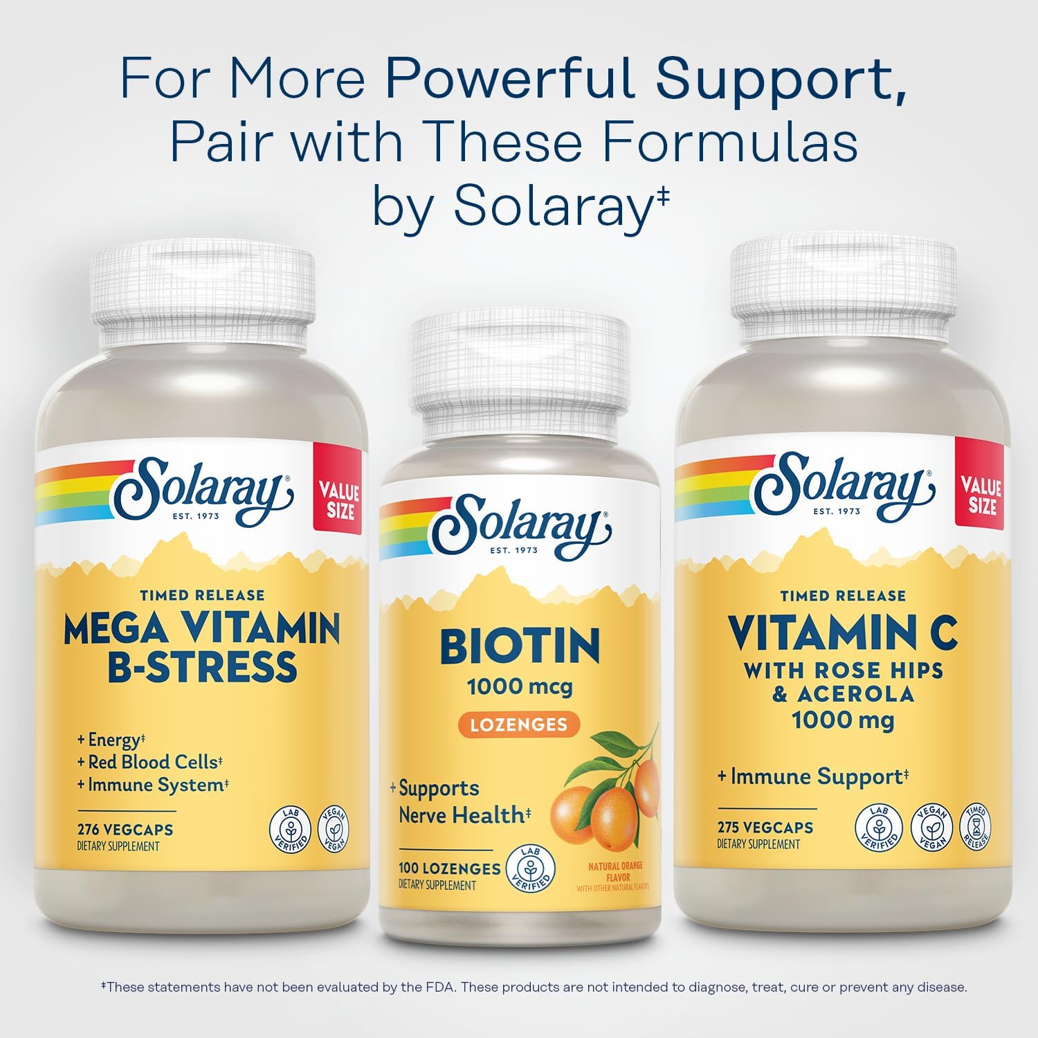 Solaray High Potency Biotin Lozenges with Natural Orange Juice Flavor - 1000 mcg for Hair, Skin, and Nails Support - 100 Count