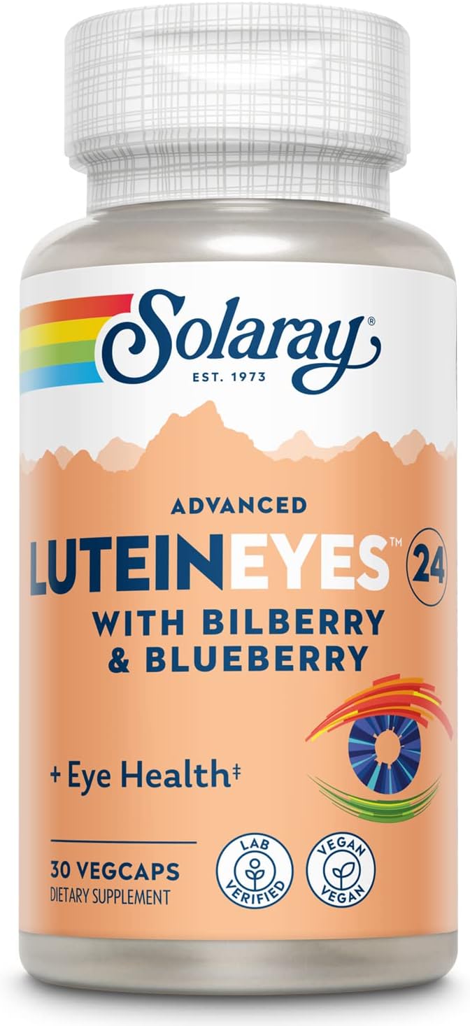 SOLARAY Lutein and Bilberry Eye Health Supplement with Zeaxanthin, Vegan, 30 VegCaps