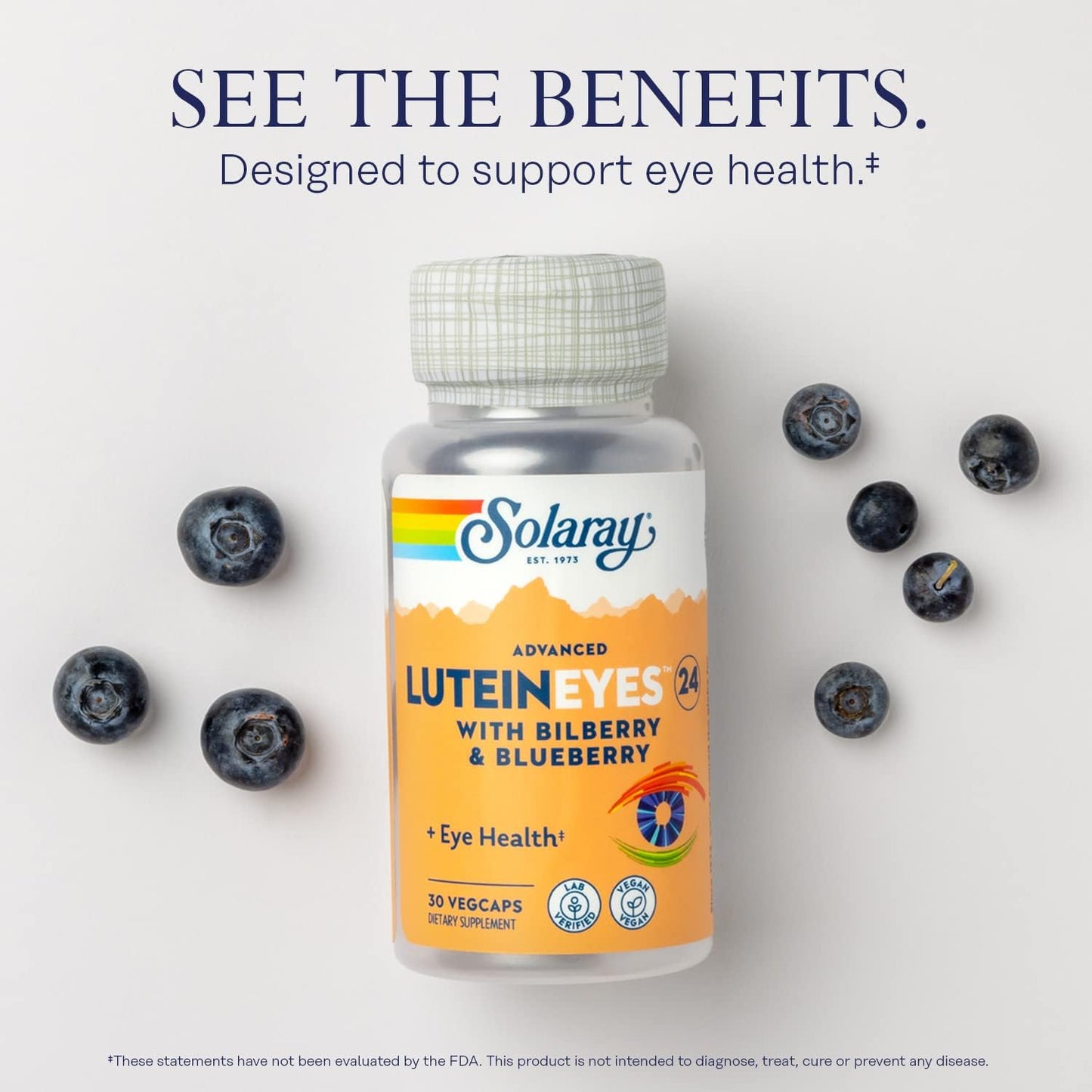 SOLARAY Lutein and Bilberry Eye Health Supplement with Zeaxanthin, Vegan, 30 VegCaps