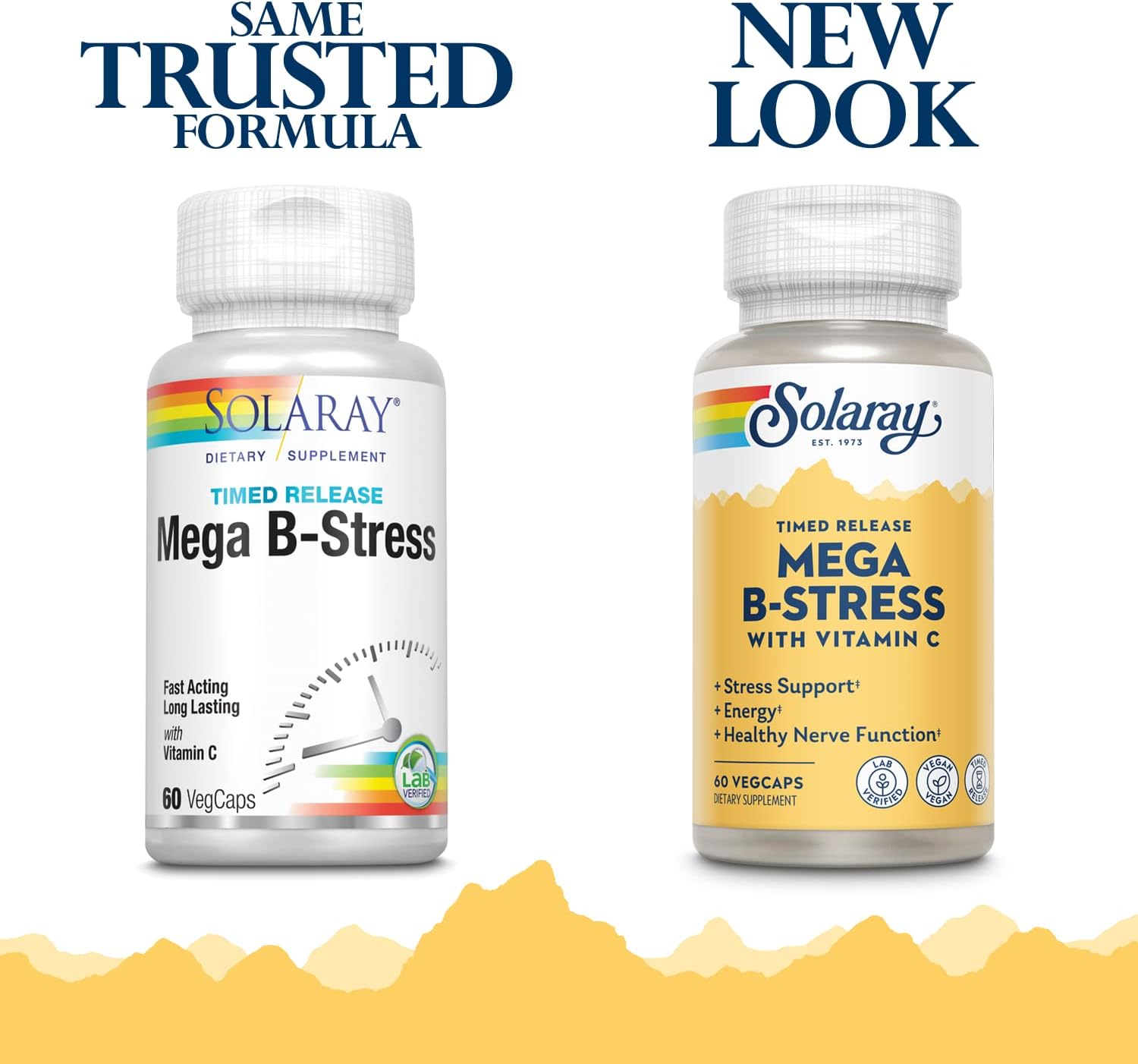Solaray Mega Vitamin B-Stress with 1000mg Vitamin C - Timed-Release B Complex for Energy & Immune Support - Vegan - 60 VegCaps - 60 Day Guarantee