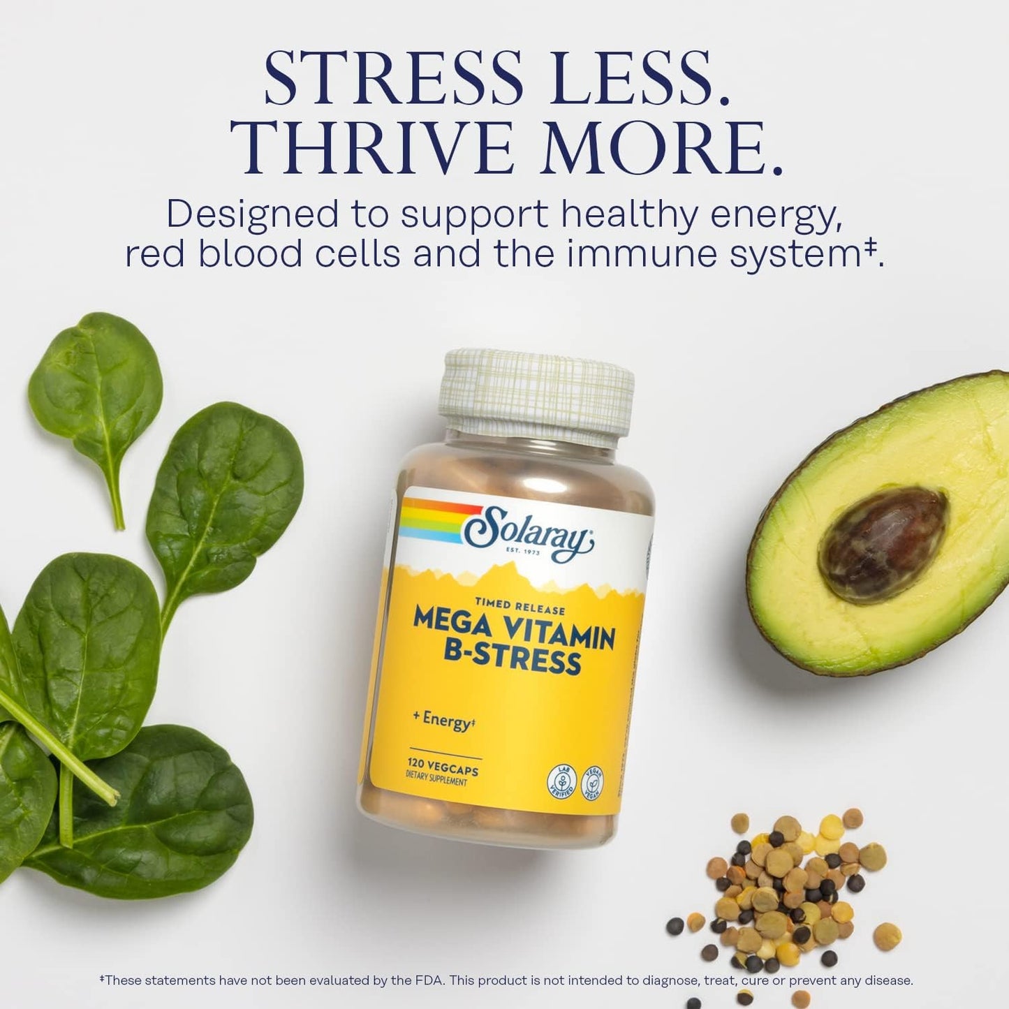 Solaray Mega Vitamin B-Stress with Timed-Release Vitamin B Complex and 1000mg Vitamin C - Energy & Immune Support - 120 VegCaps