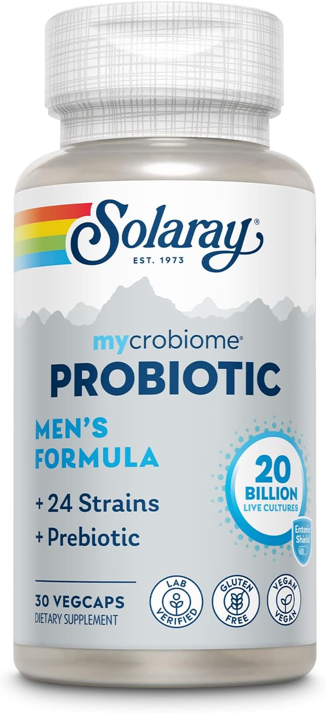 Solaray Men's Probiotic with 20 Billion CFU, 24 Strains & Prebiotic - Gut Health, Digestion, Immune Support - 30 VegCaps