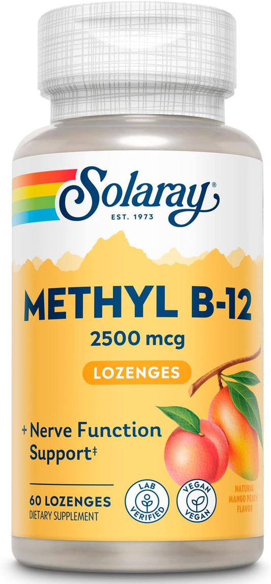 Solaray Methyl B12 Lozenges 2500mcg - 60 Count Bottle - Vitamin B12 Supplement for Energy & Metabolism