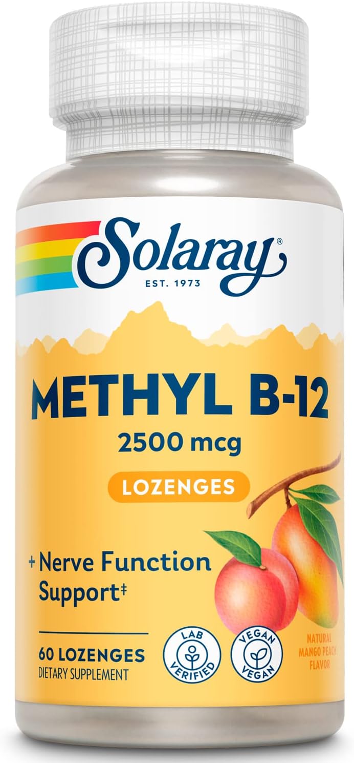 Solaray Methyl B12 Lozenges 2500mcg - 60 Count Bottle - Vitamin B12 Supplement for Energy & Metabolism